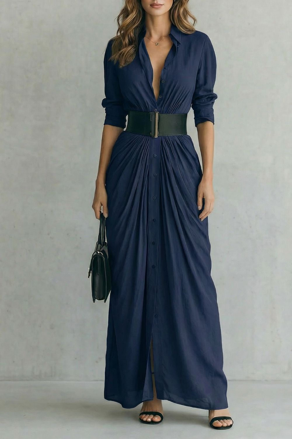 Solenzia | Buttoned Draped Maxi Dress
