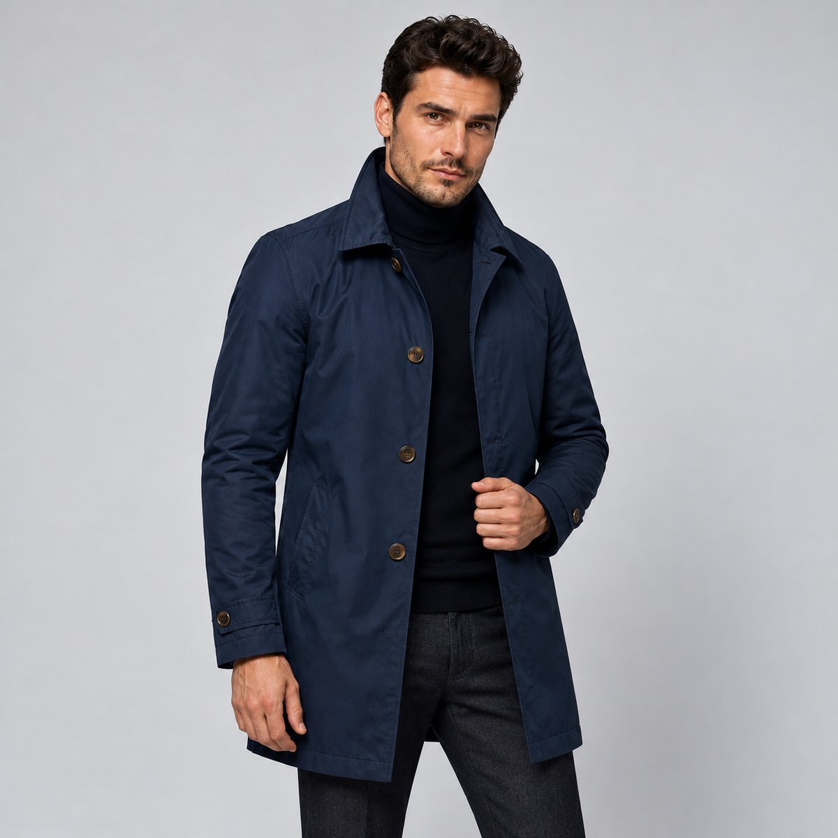 Men's Tailored Longline Coat with Button Front
